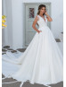 Beaded White Satin Lace Fringe Wedding Dress